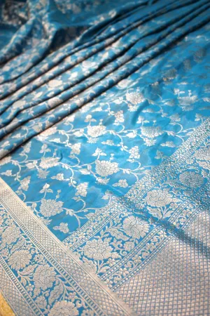 Luxurious Blue Handloom Pure Tissue Silk Saree