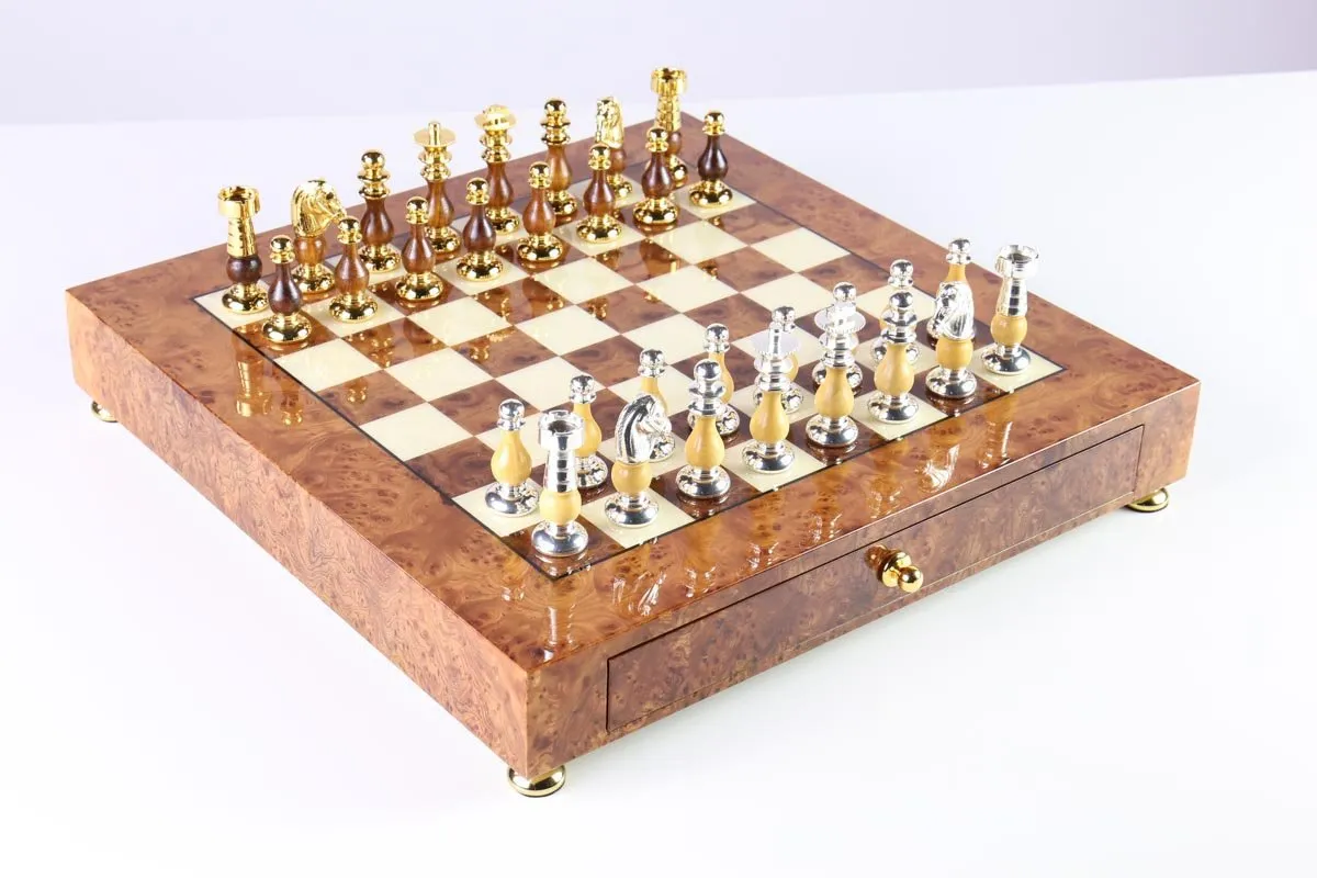Luxurious French Style Briarwood Chess Set with Storage
