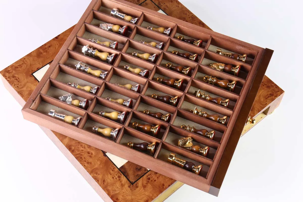 Luxurious French Style Briarwood Chess Set with Storage