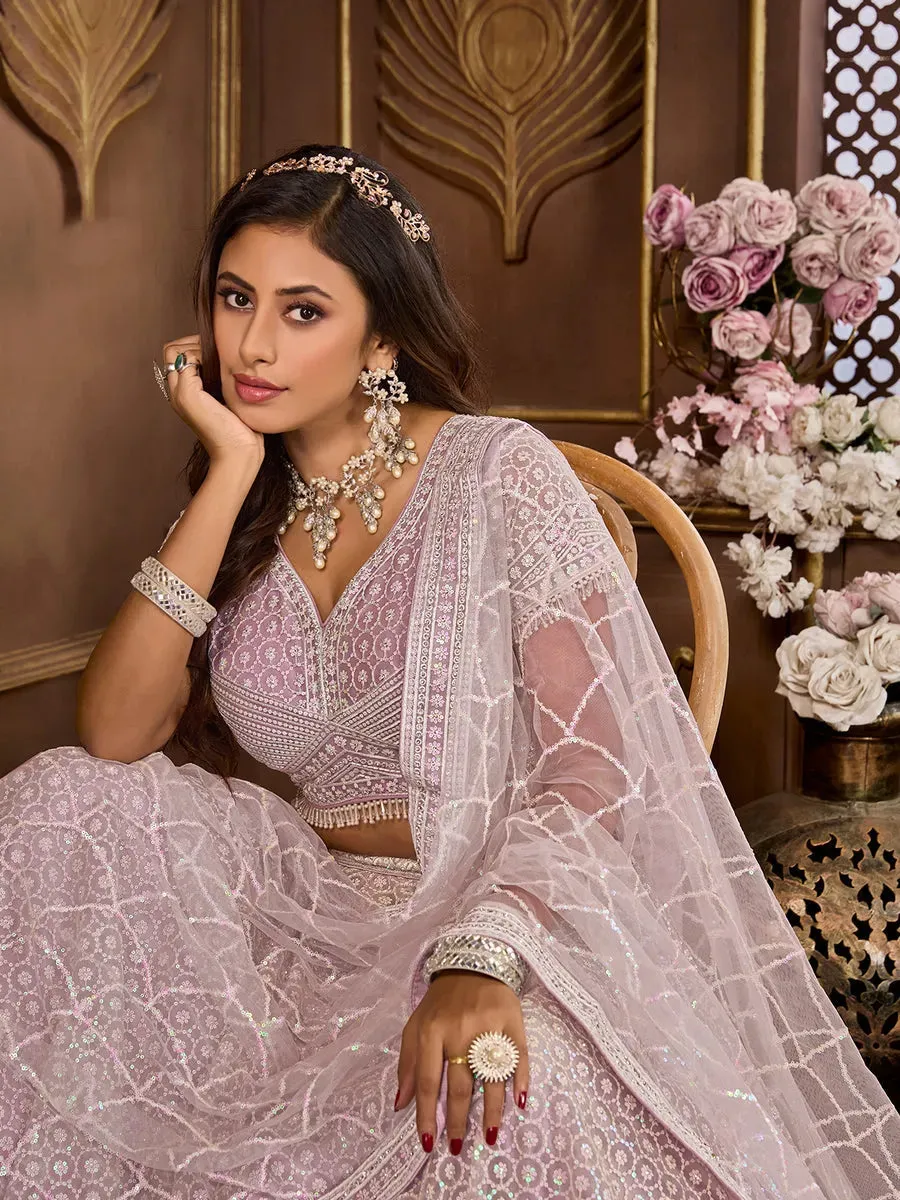 Luxurious Lavender Embroidered Bridal Lehenga Choli