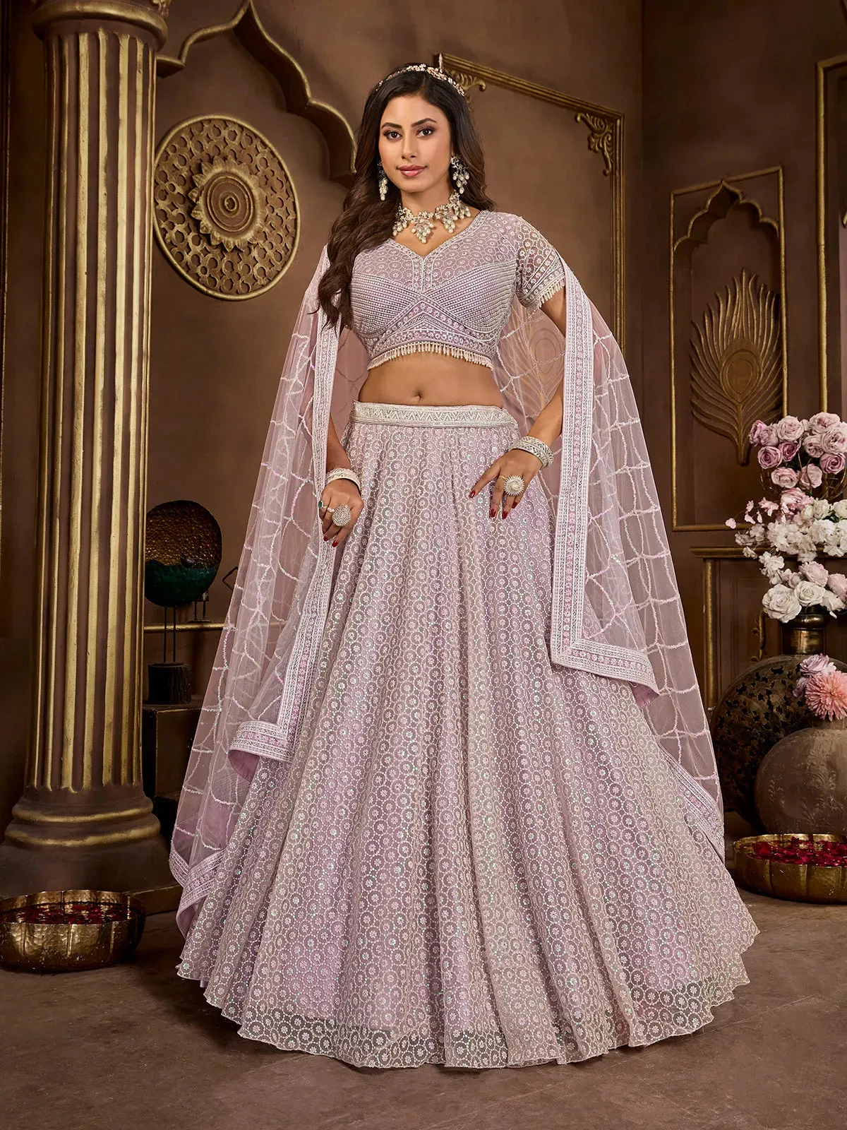 Luxurious Lavender Embroidered Bridal Lehenga Choli