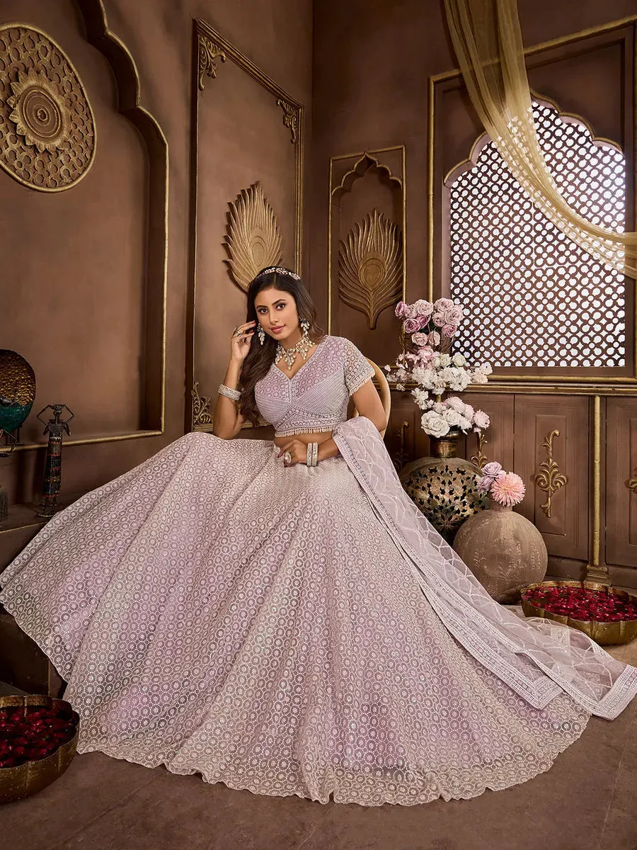 Luxurious Lavender Embroidered Bridal Lehenga Choli