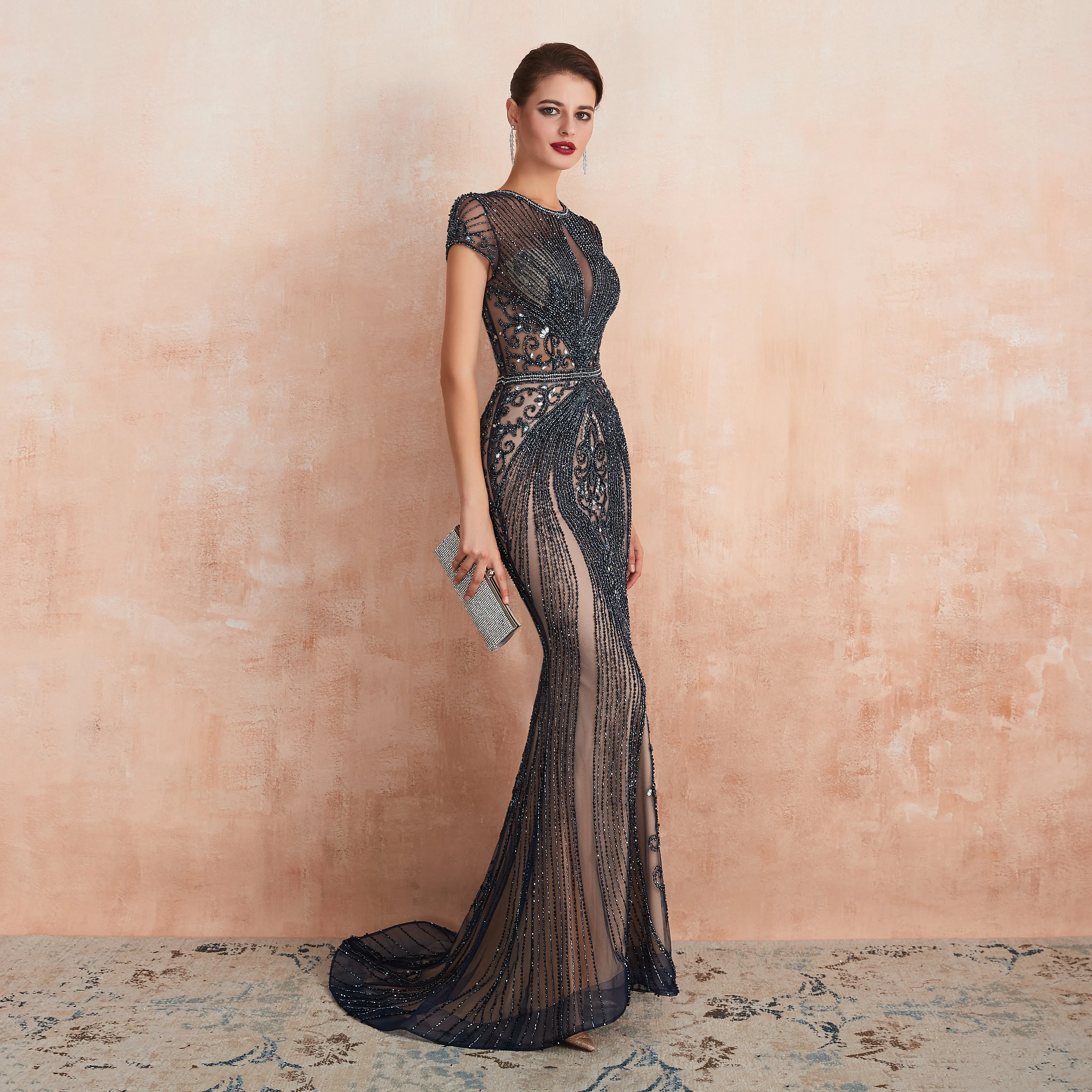 Luxurious Mermaid Cap sleeve Lace Beaded dress