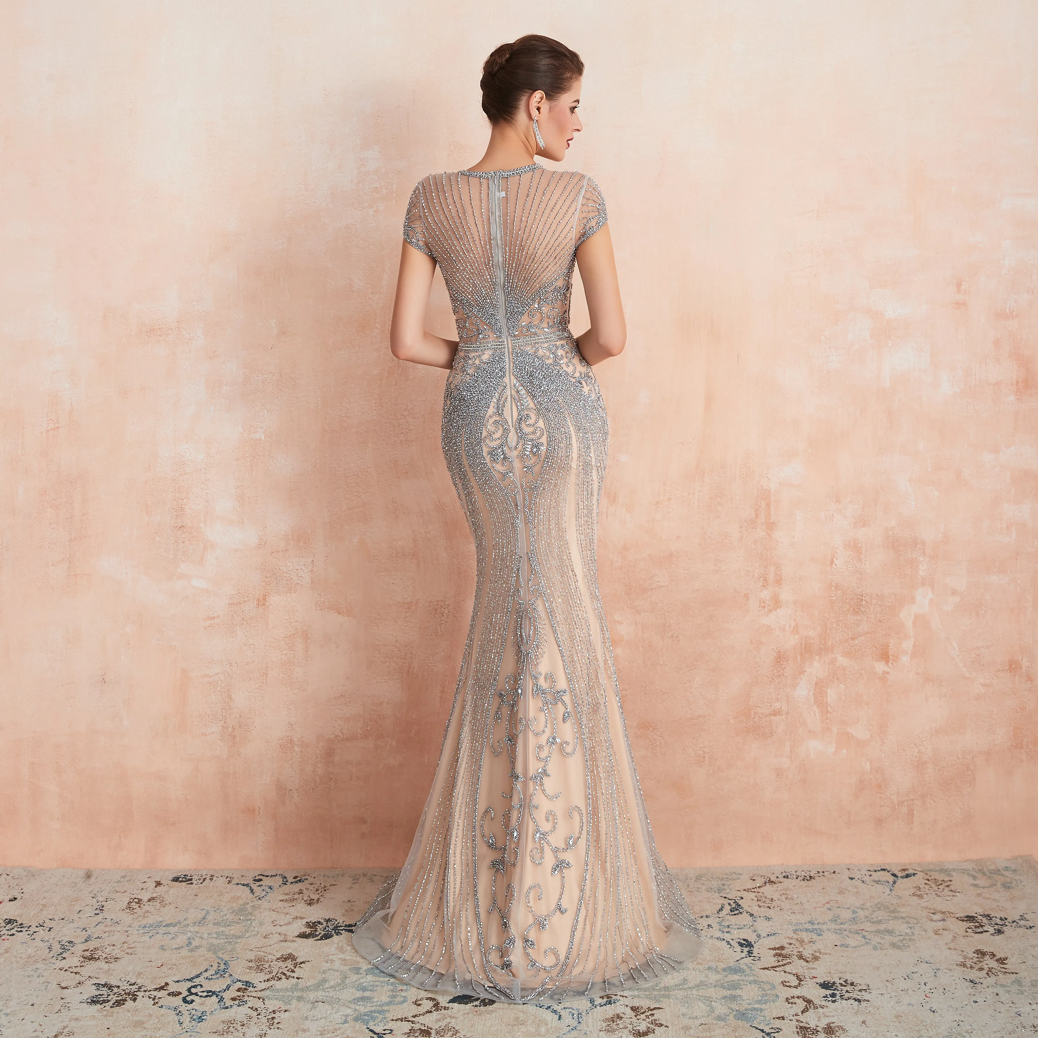Luxurious Mermaid Cap sleeve Lace Beaded dress