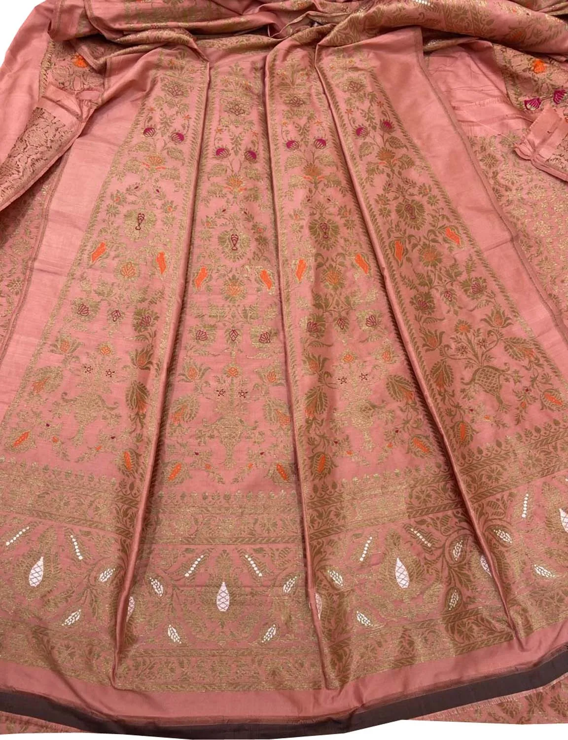 Luxurious Peach Pure Katan Silk Handloom Banarasi Lehenga