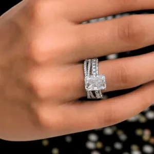 Luxurious Radiant Cut Simulated Diamond Ring Set