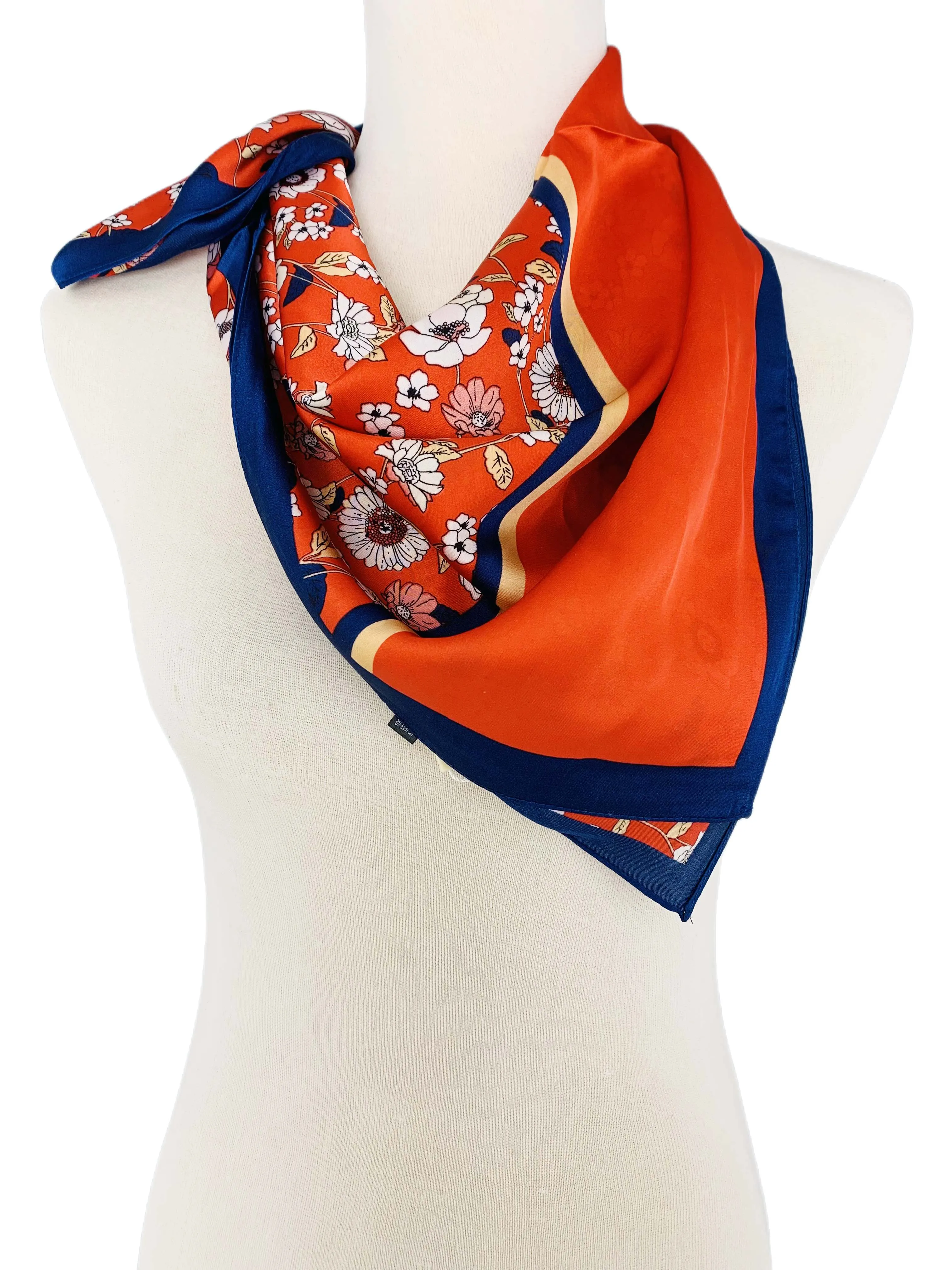 Luxurious Silk-Feel Square Scarf--Daisy & More-Red