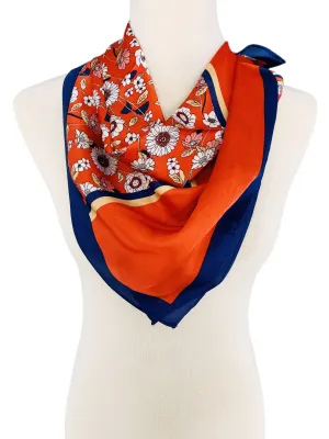 Luxurious Silk-Feel Square Scarf--Daisy & More-Red