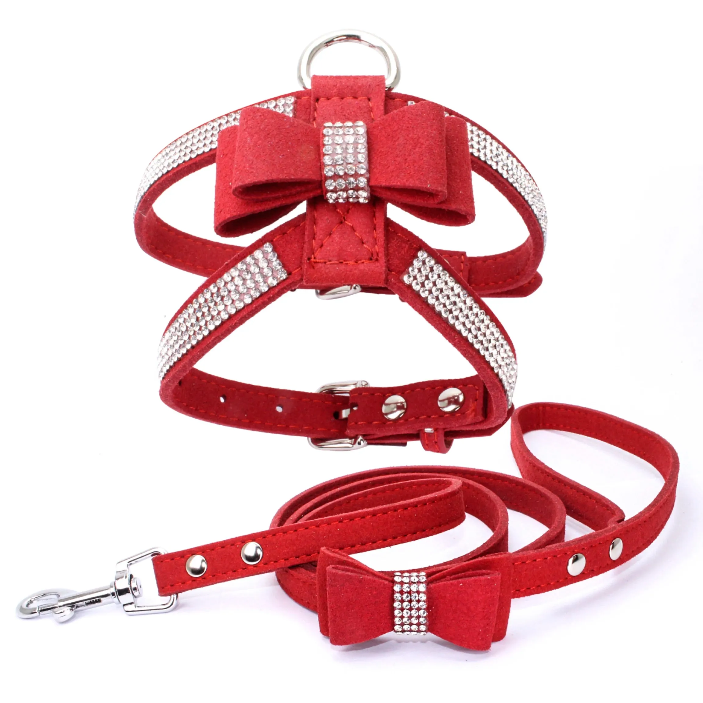 Luxurious Velvet Leather Pet Harness and Leash Set
