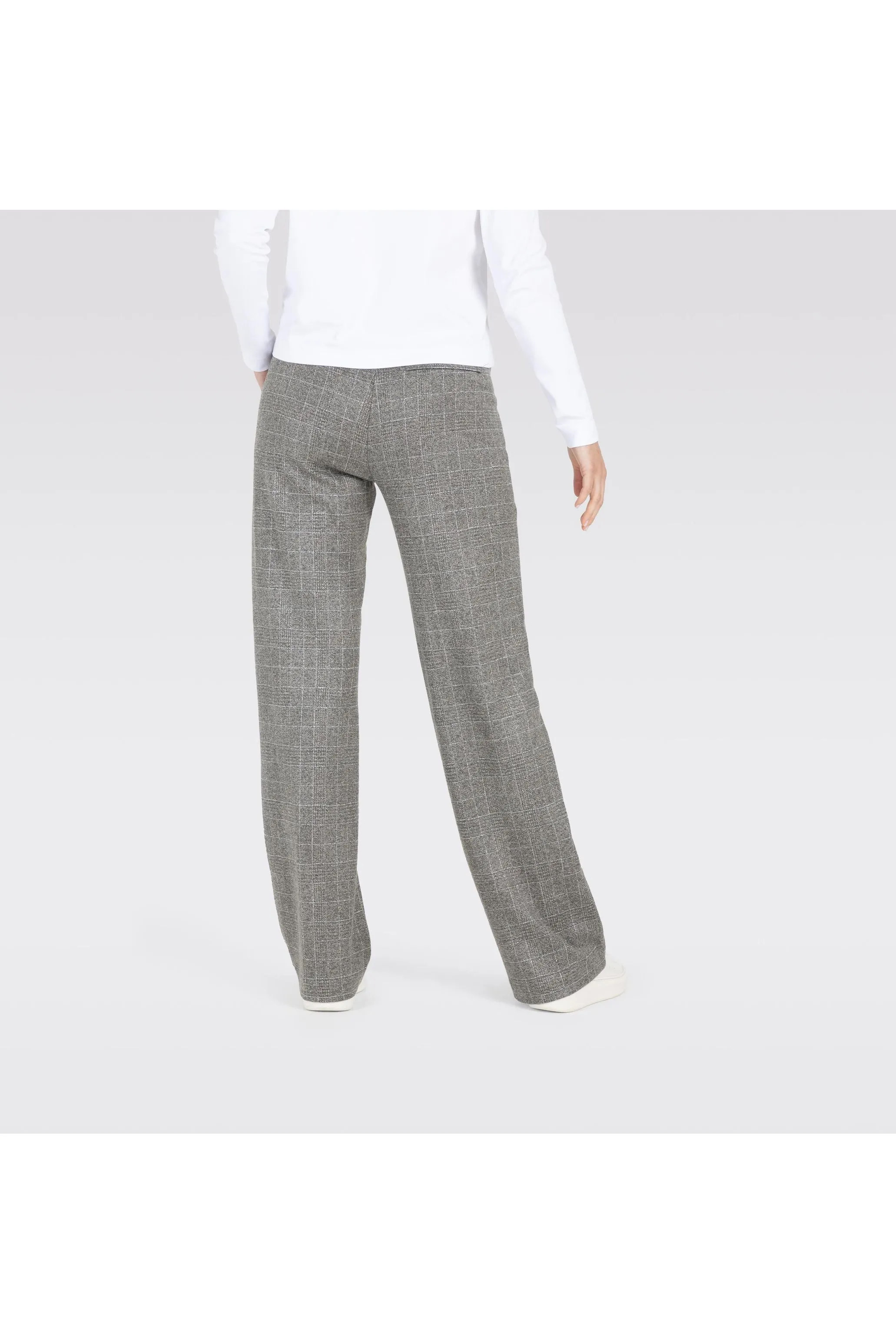 Mac Jeans Chiara Smart Wide Leg Premium Jersey Pull On Pants 3029-00-0114 | 057K Steel Grey Check