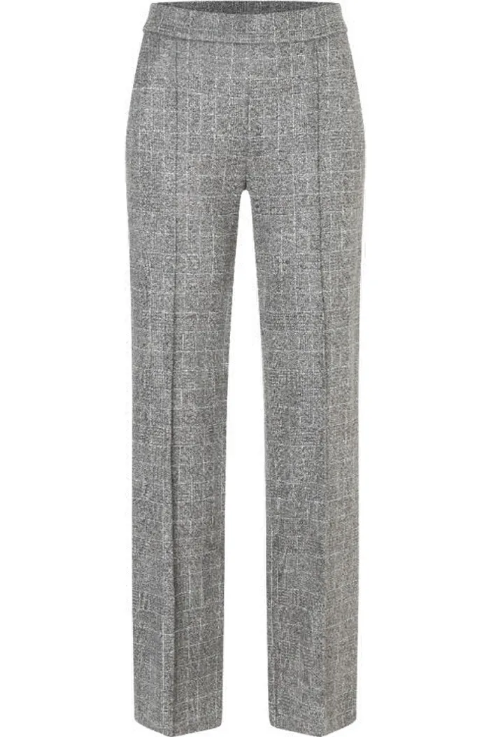 Mac Jeans Chiara Smart Wide Leg Premium Jersey Pull On Pants 3029-00-0114 | 057K Steel Grey Check