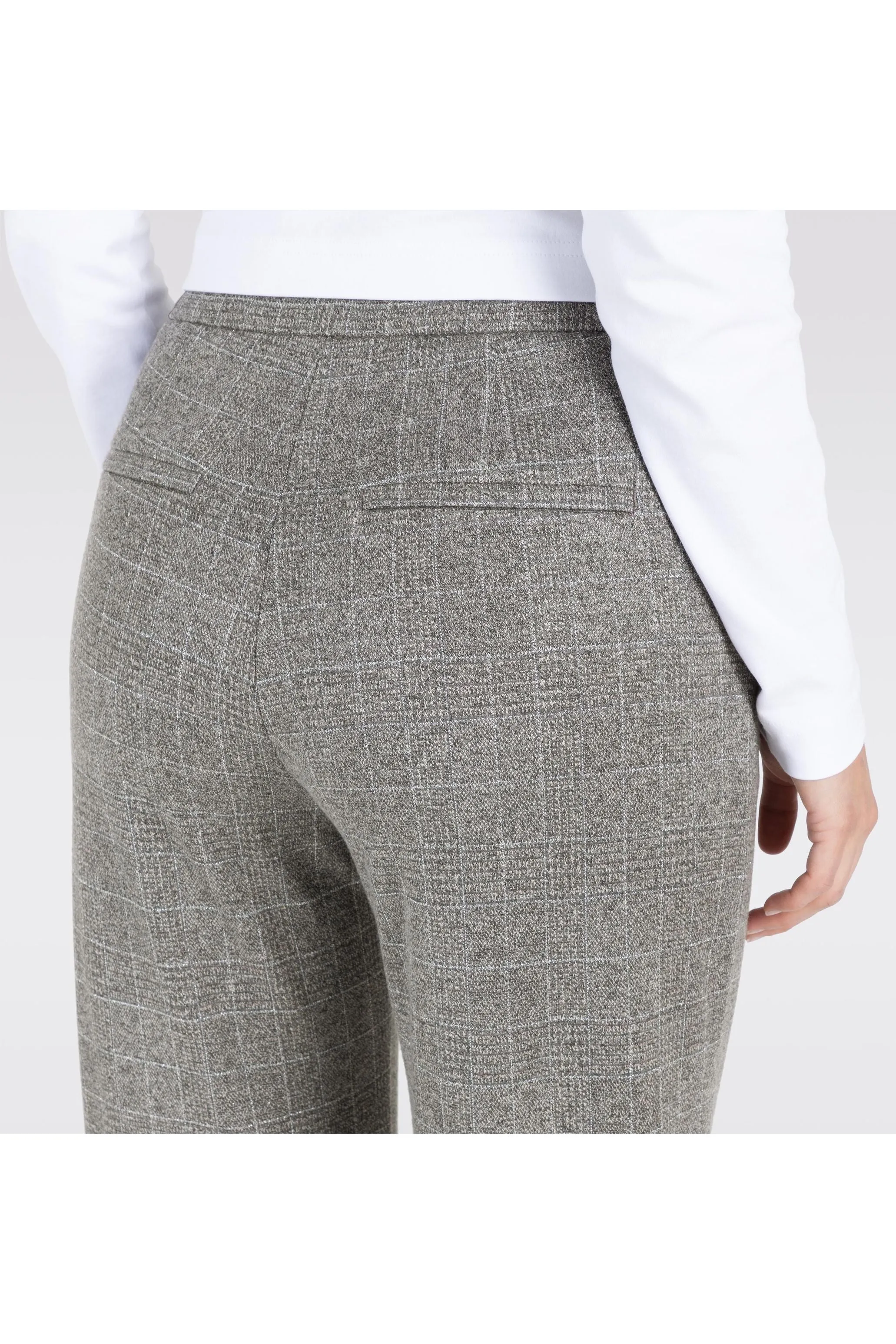 Mac Jeans Chiara Smart Wide Leg Premium Jersey Pull On Pants 3029-00-0114 | 057K Steel Grey Check
