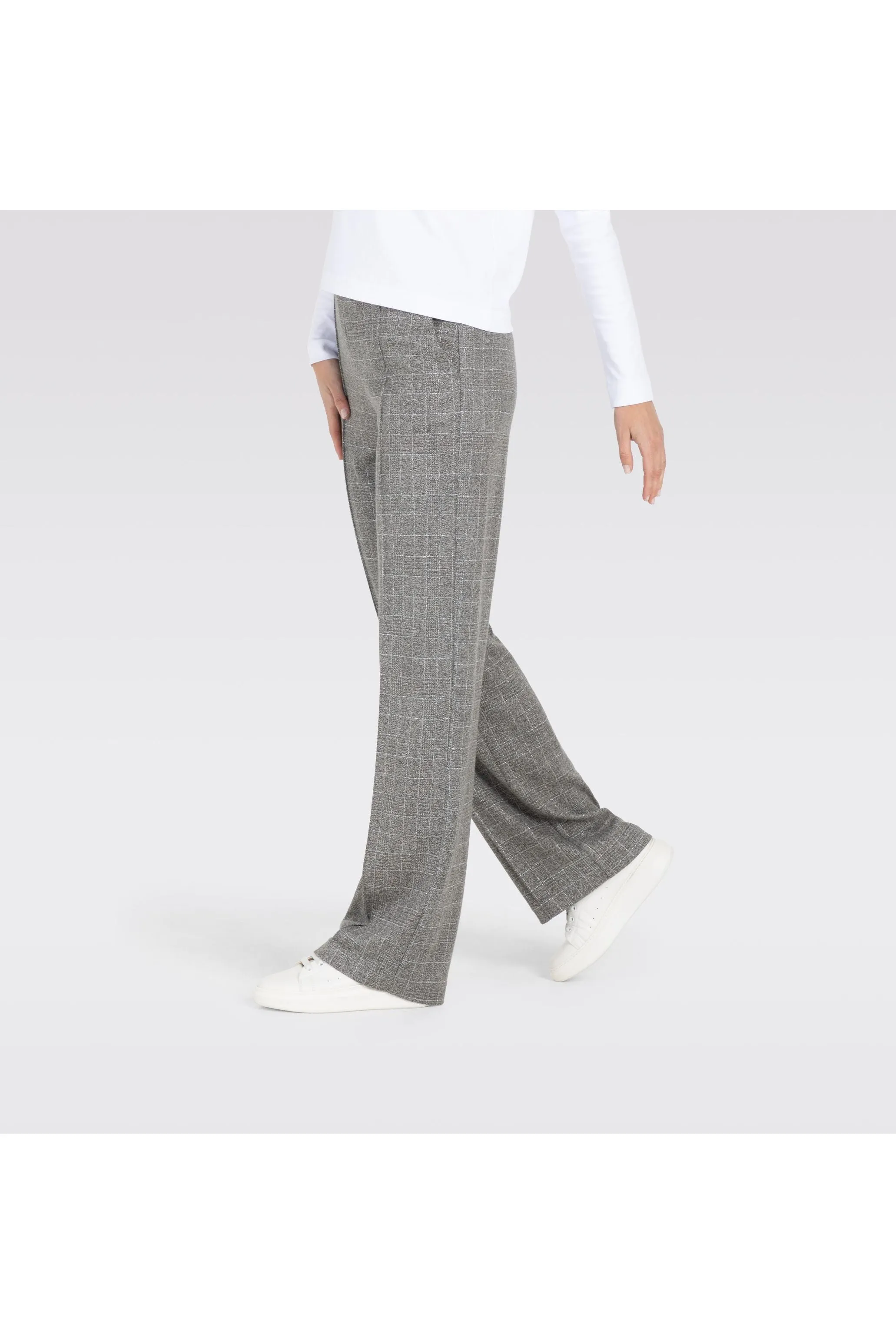 Mac Jeans Chiara Smart Wide Leg Premium Jersey Pull On Pants 3029-00-0114 | 057K Steel Grey Check