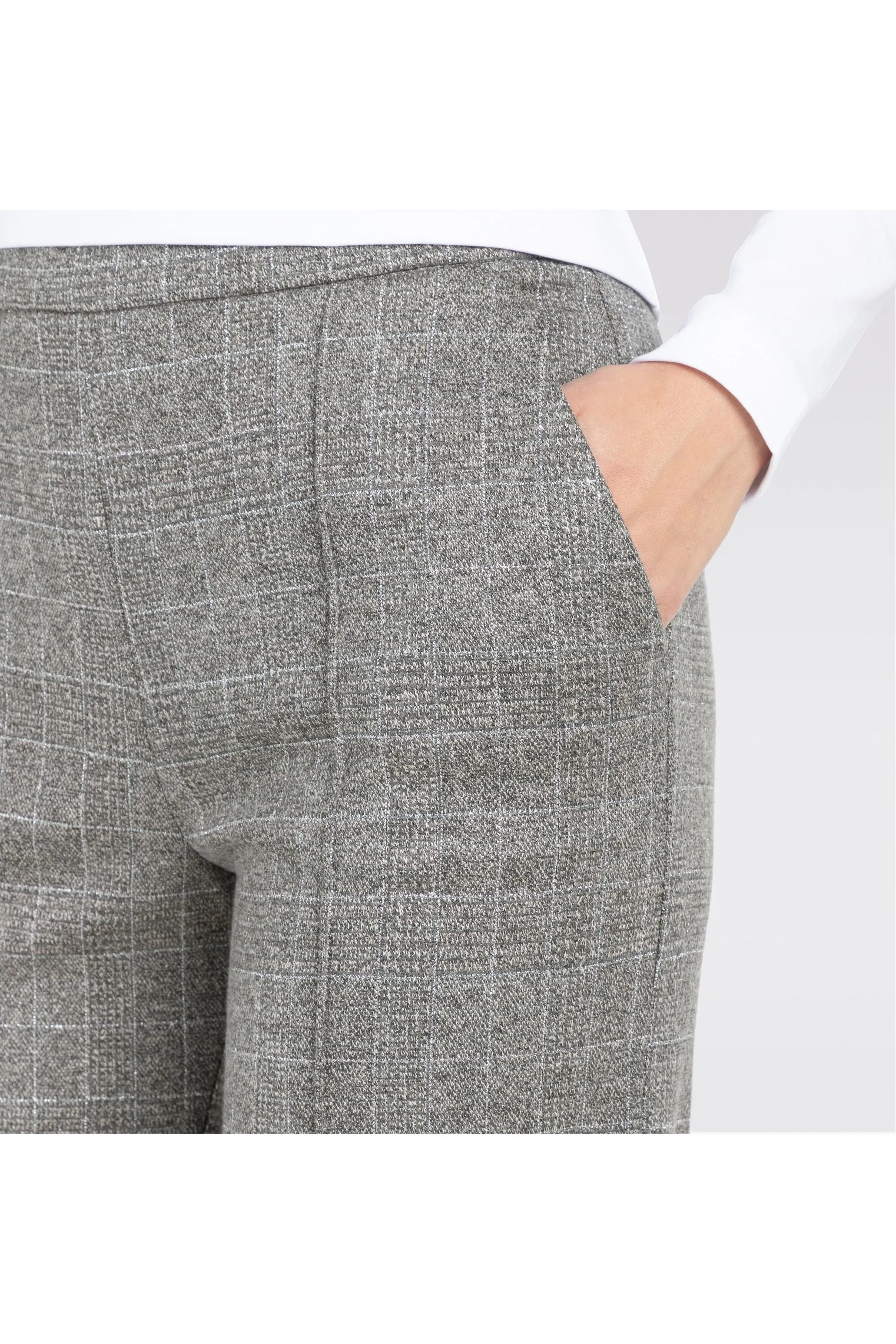 Mac Jeans Chiara Smart Wide Leg Premium Jersey Pull On Pants 3029-00-0114 | 057K Steel Grey Check