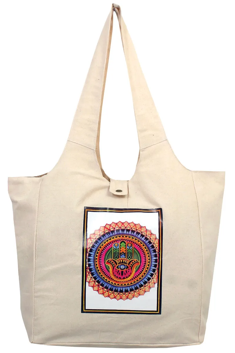 Mandala Hamsa Printed Tote Bag
