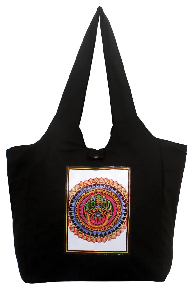 Mandala Hamsa Printed Tote Bag
