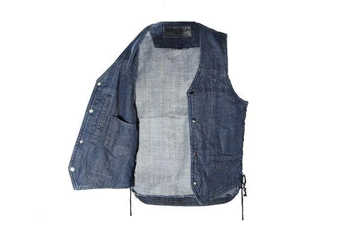 Men's Dark Blue Denim Gun Pocket Club Vest, MV303-DarkBlue-Denim-DL