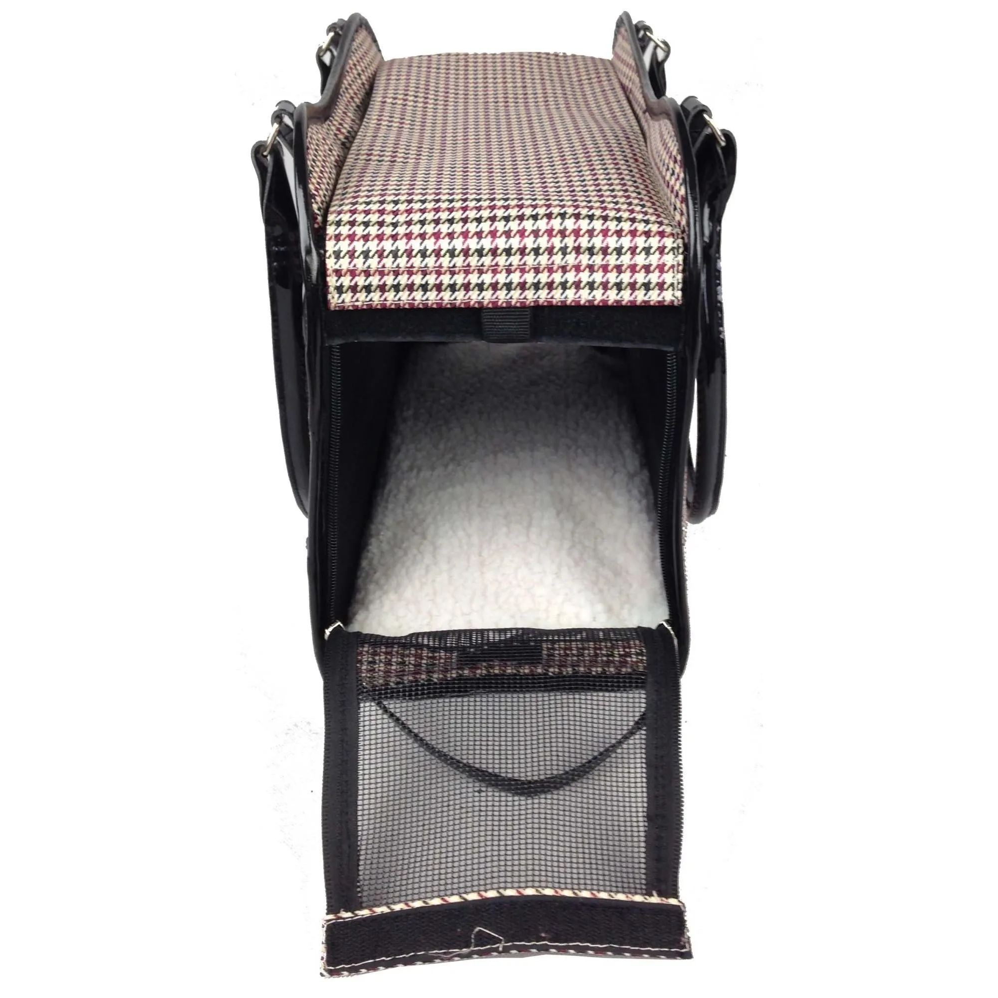 Mesh-sided pet carrier with built-in leash holder Transport