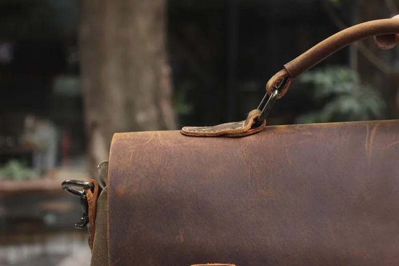 Messenger Bag Satchel Vintage Canvas Leather