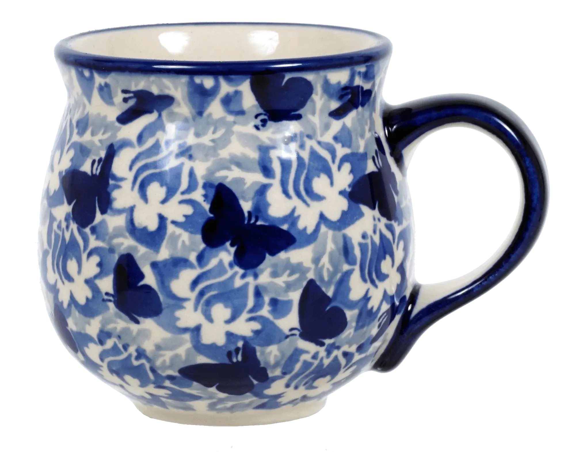 Mug, Belly Mug, 10oz Medium in "Dusty Blue Butterflies" by Manufaktura | K090U-AS56