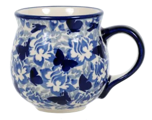 Mug, Belly Mug, 10oz Medium in "Dusty Blue Butterflies" by Manufaktura | K090U-AS56