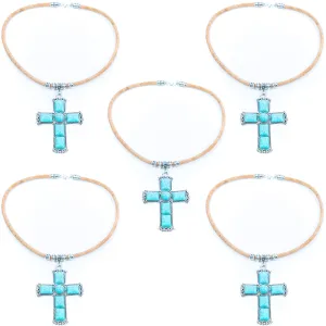 Natural cork cord and alloy cross pendant handmade women's fashion necklace NE-1070-5