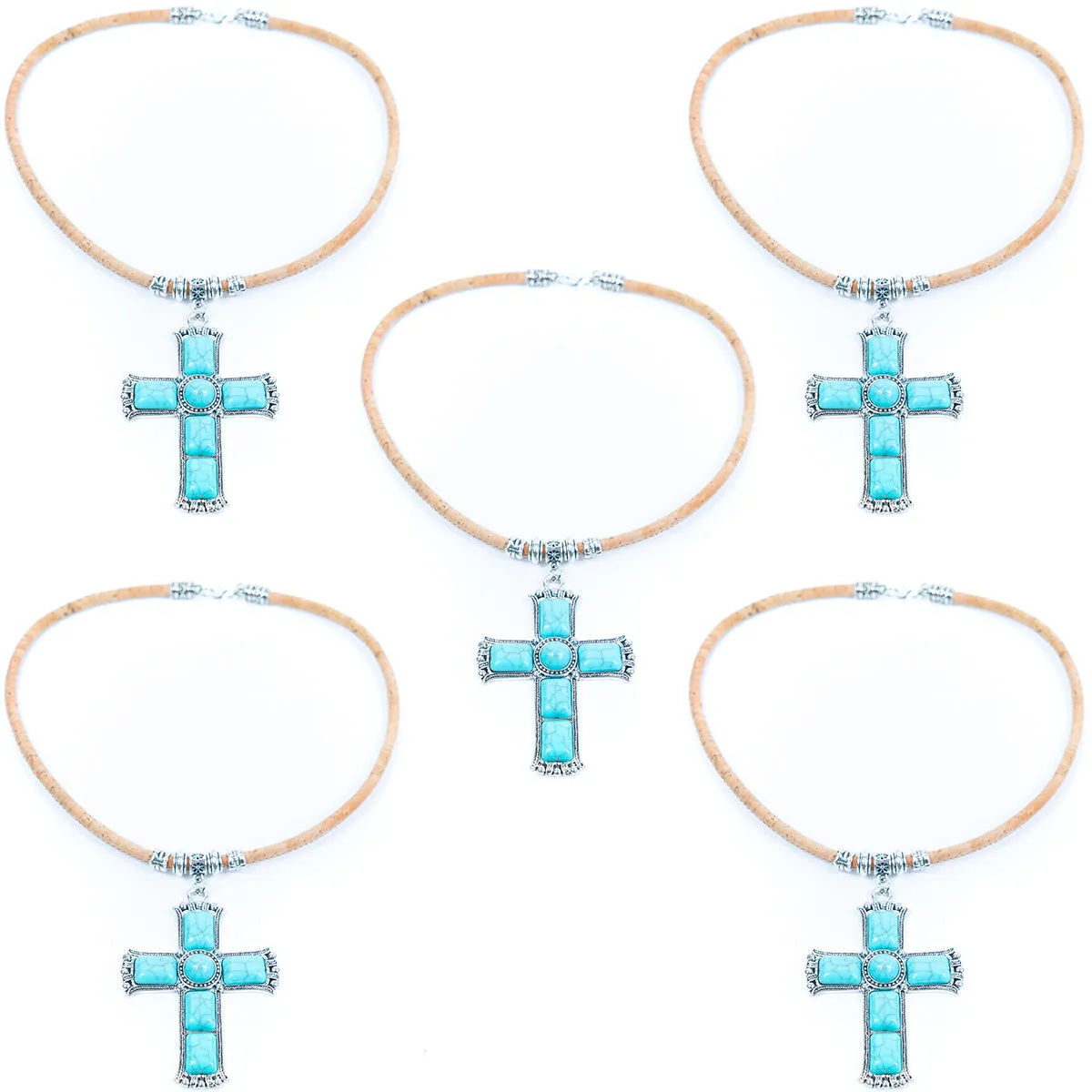 Natural cork cord and alloy cross pendant handmade women's fashion necklace NE-1070-5