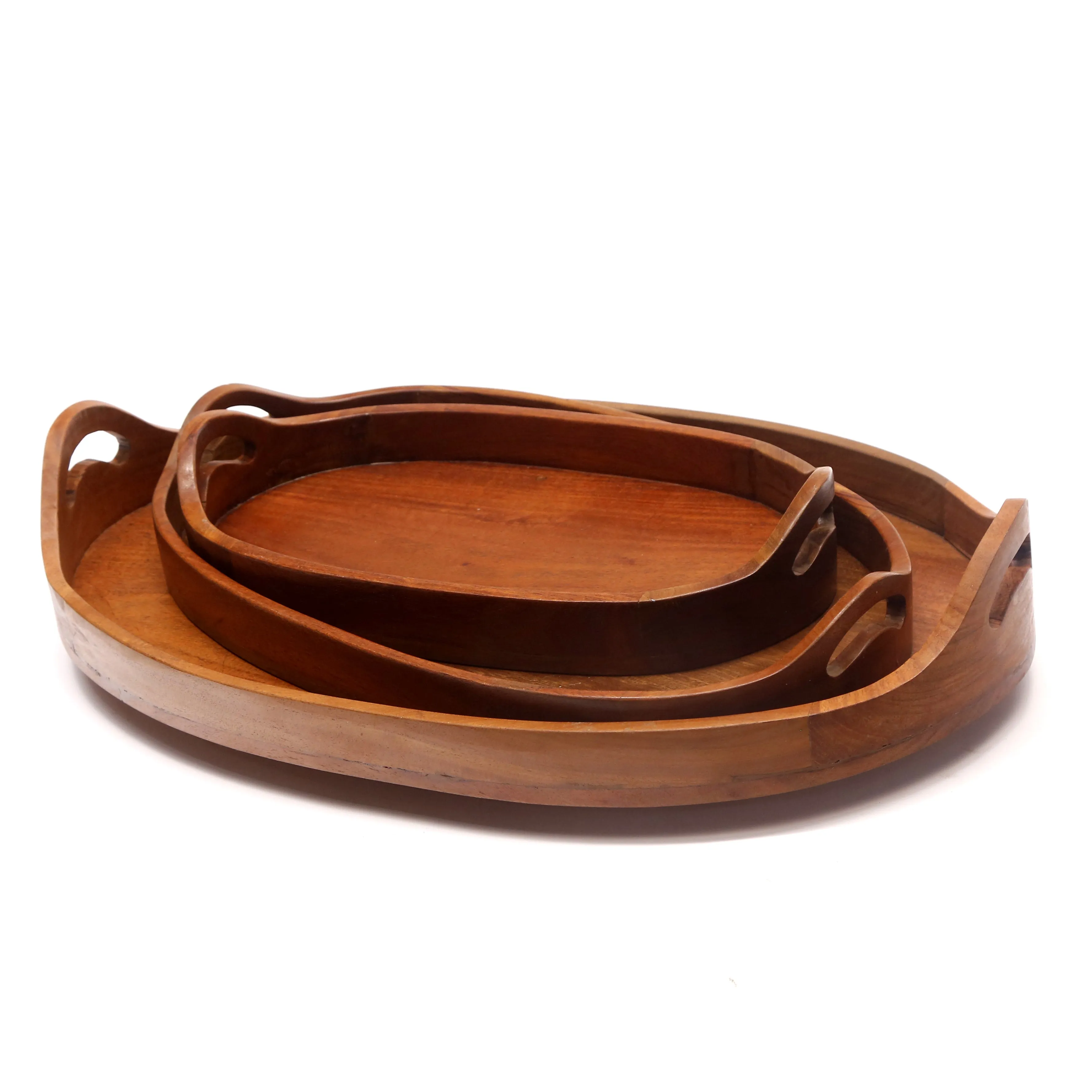 Oval Solid Wood Tray - - Set of 3
