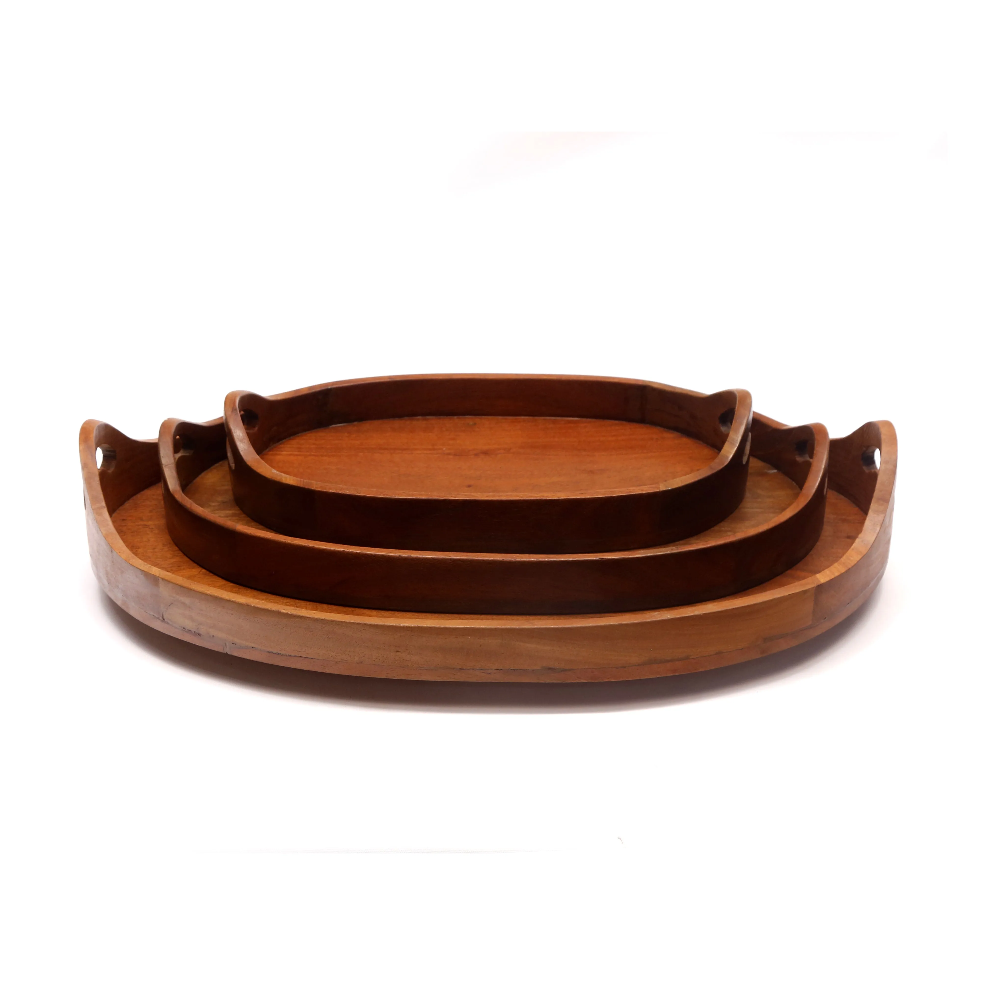 Oval Solid Wood Tray - - Set of 3
