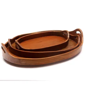 Oval Solid Wood Tray - - Set of 3