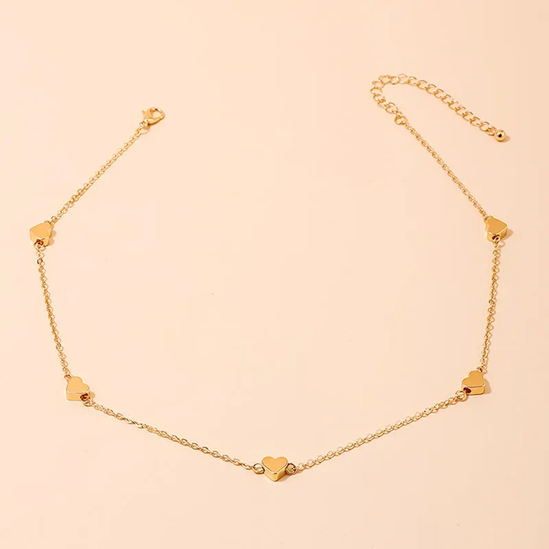 Peach Heart Clavicle Chain Necklace - Delicate Korean Style Jewelry