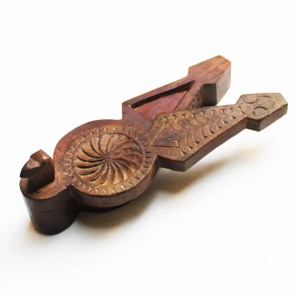 Peacock Shaped Wooden Tikka | Vermillion Box With Floral Engraving. L 21  x W 7  x H 7 cm
