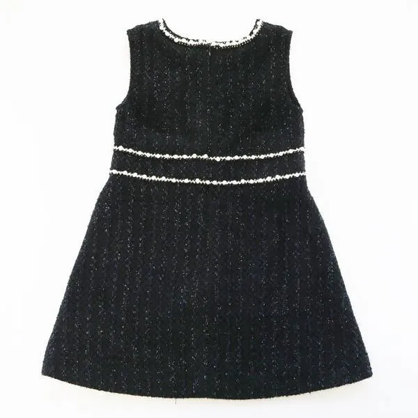 Pearl Trim Textured Dress - Black