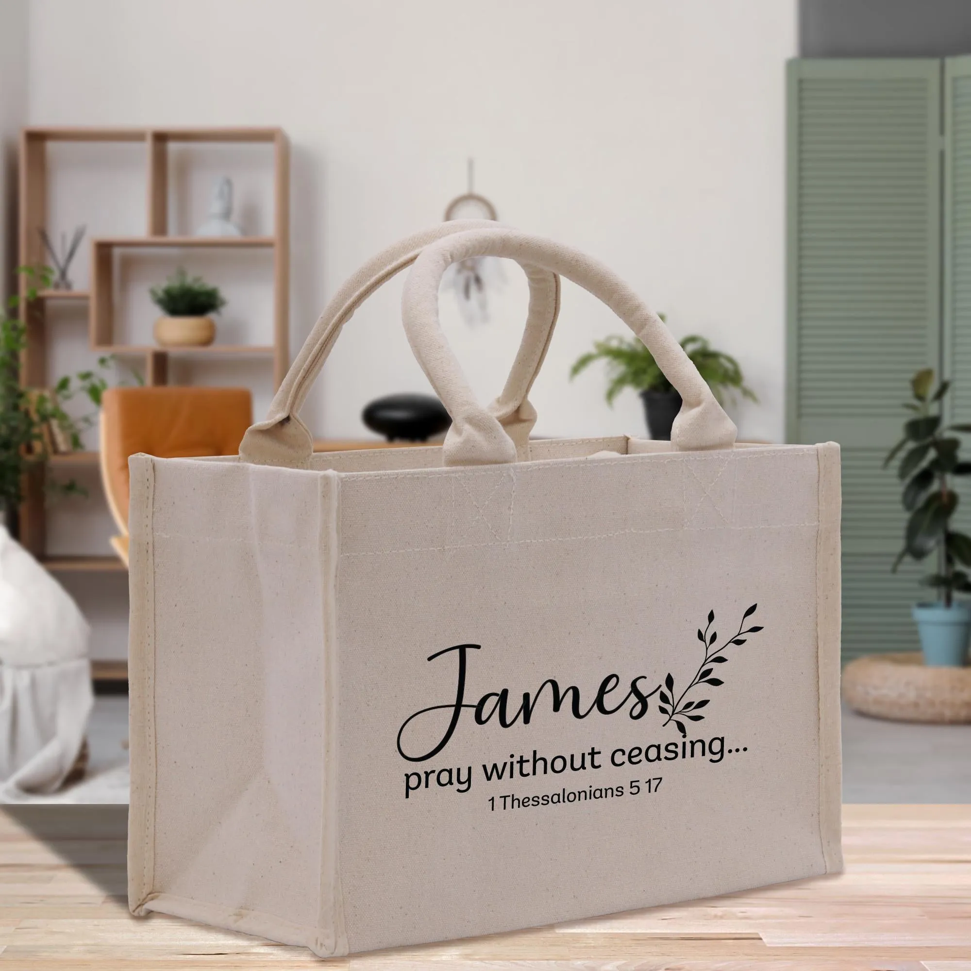 Personalized Name Pray Without Ceasing... 1 Thessalonians 5 17 Bible Carrying Small Canvas Bag Tote Custom Religious Gift Tote (BCBT1002)