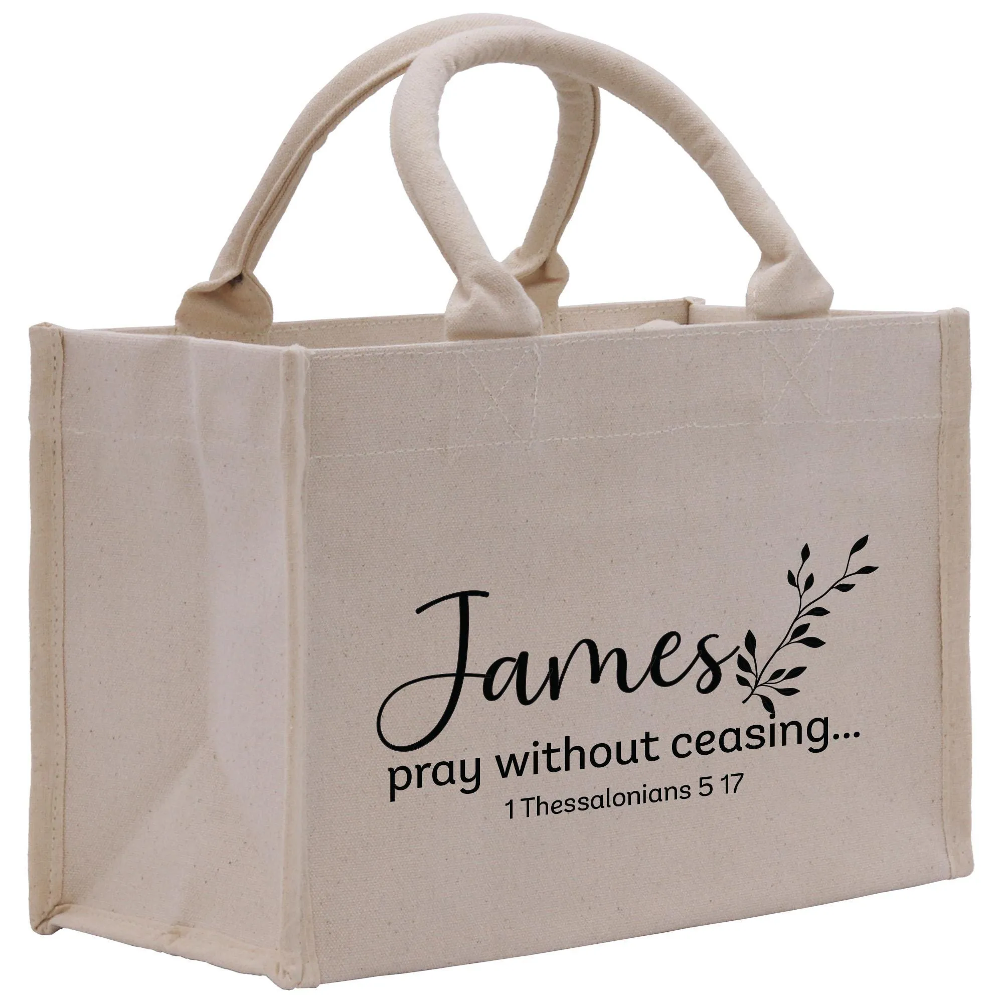 Personalized Name Pray Without Ceasing... 1 Thessalonians 5 17 Bible Carrying Small Canvas Bag Tote Custom Religious Gift Tote (BCBT1002)