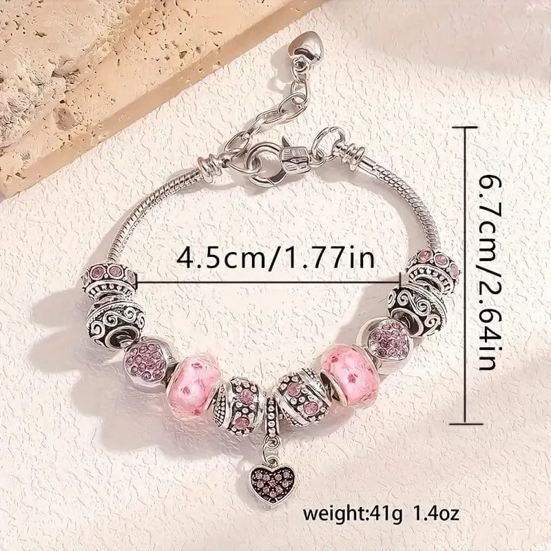 Pink Heart-Shaped Pendant Bracelet