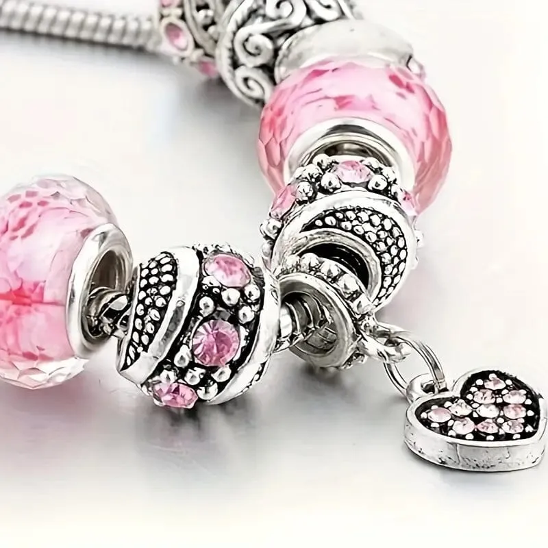 Pink Heart-Shaped Pendant Bracelet