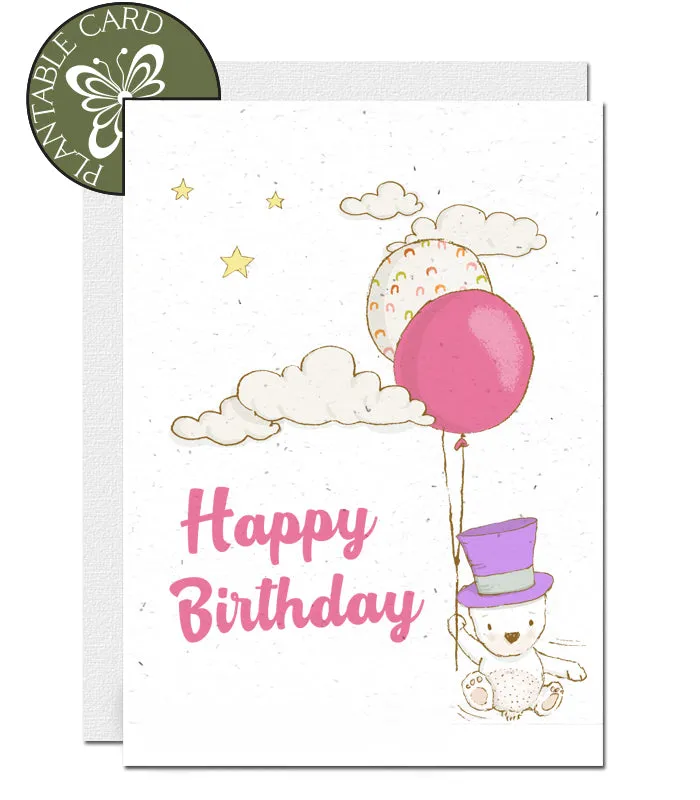 Plantable Birthday Card - Bear with Balloons