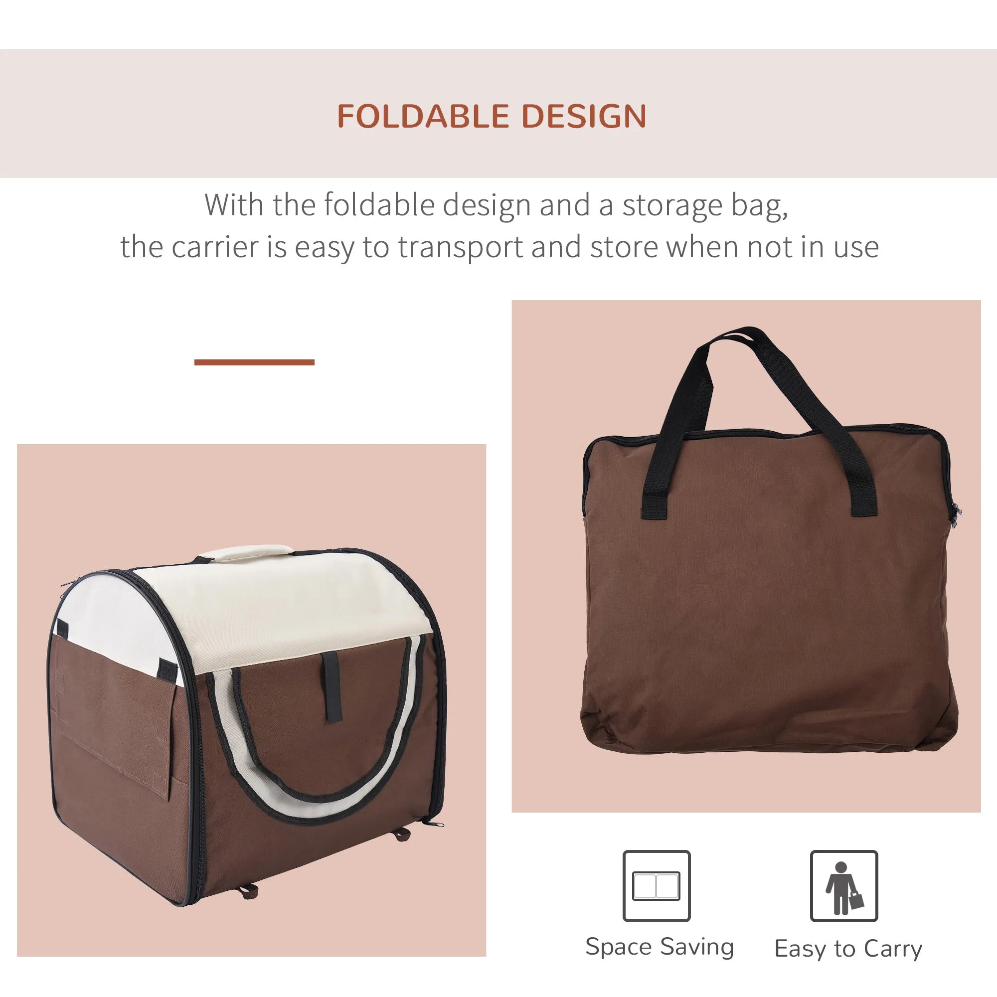 Portable Cat Carrier Folding Bag, 41H cm - Brown