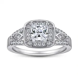 Princess Cut Zircon Soleste Halo Luxurious Silver Ring