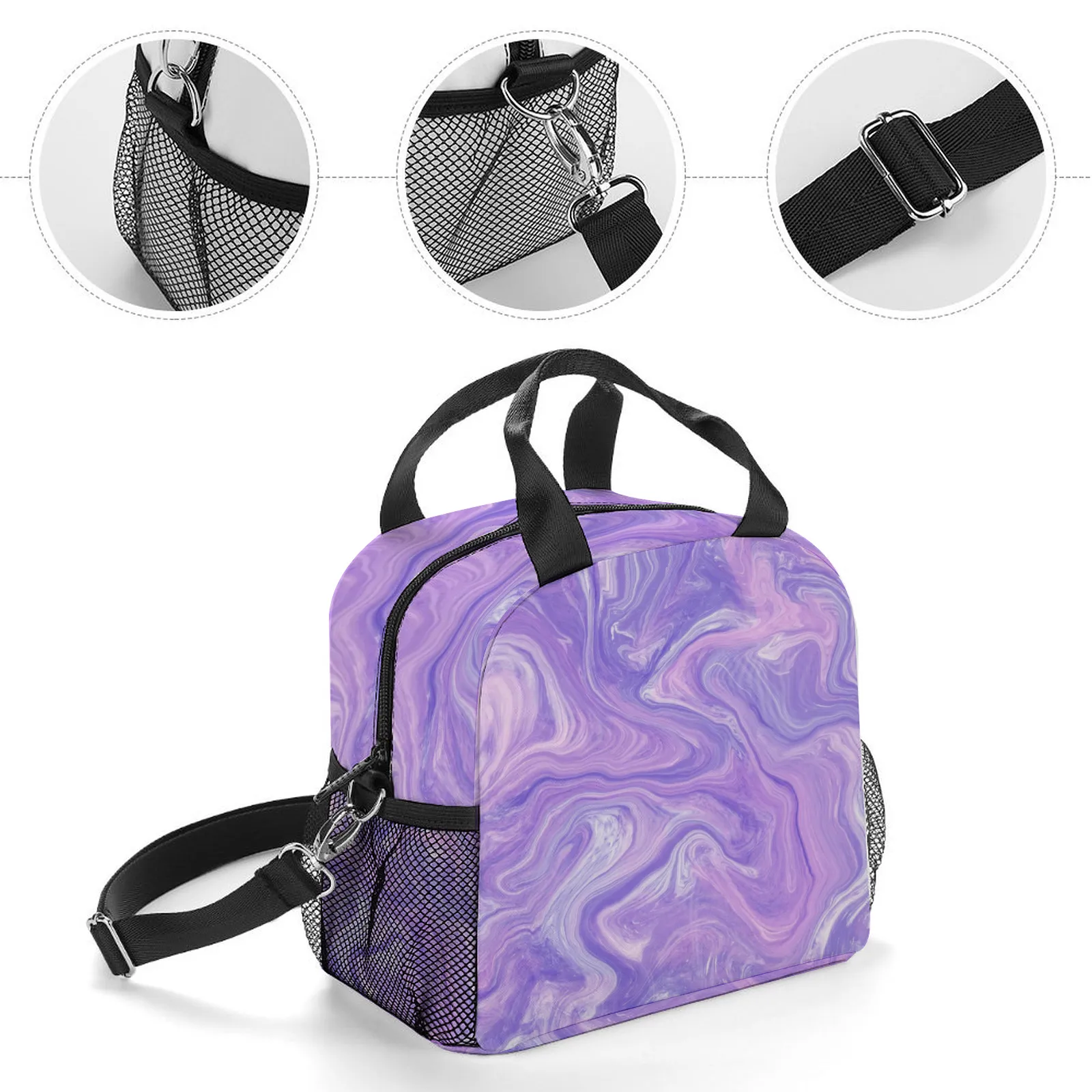 Purple Liquid Insulated Lunch Bag with Handles & Shoulder Strap