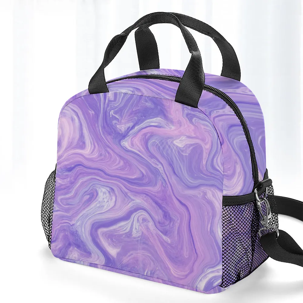 Purple Liquid Insulated Lunch Bag with Handles & Shoulder Strap