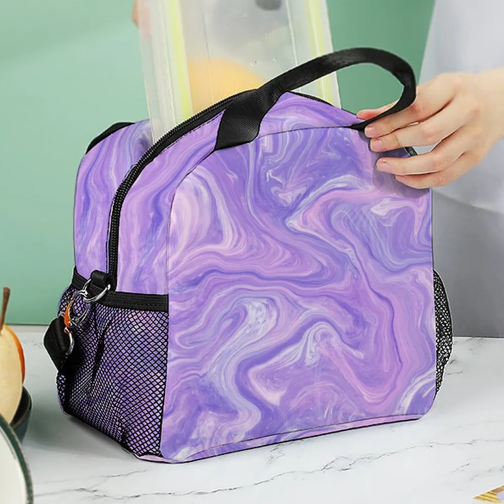 Purple Liquid Insulated Lunch Bag with Handles & Shoulder Strap