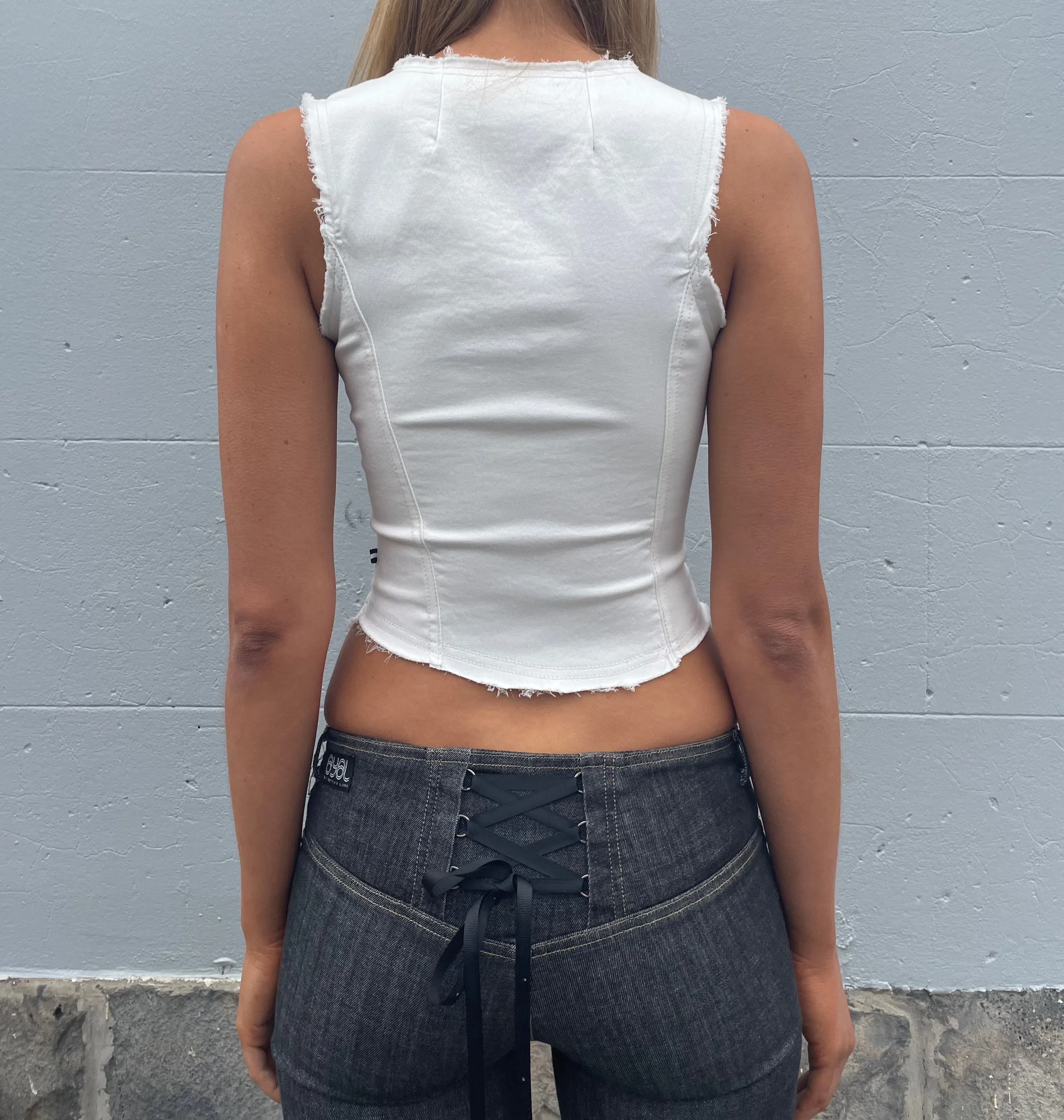 Raw Denim Waistcoat. White Canvas