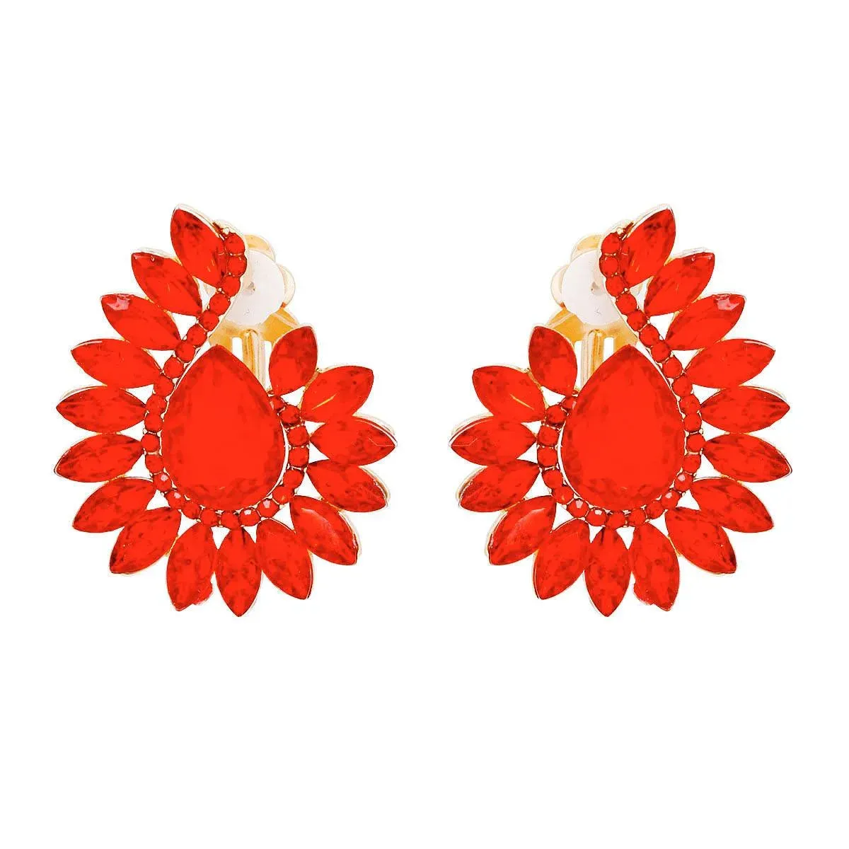 Red Teardrop Center Clip On Pageant Earrings for Elegant Style