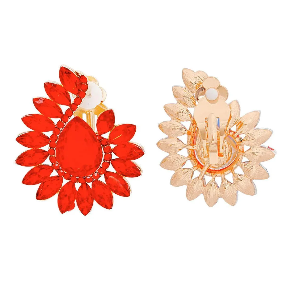 Red Teardrop Center Clip On Pageant Earrings for Elegant Style