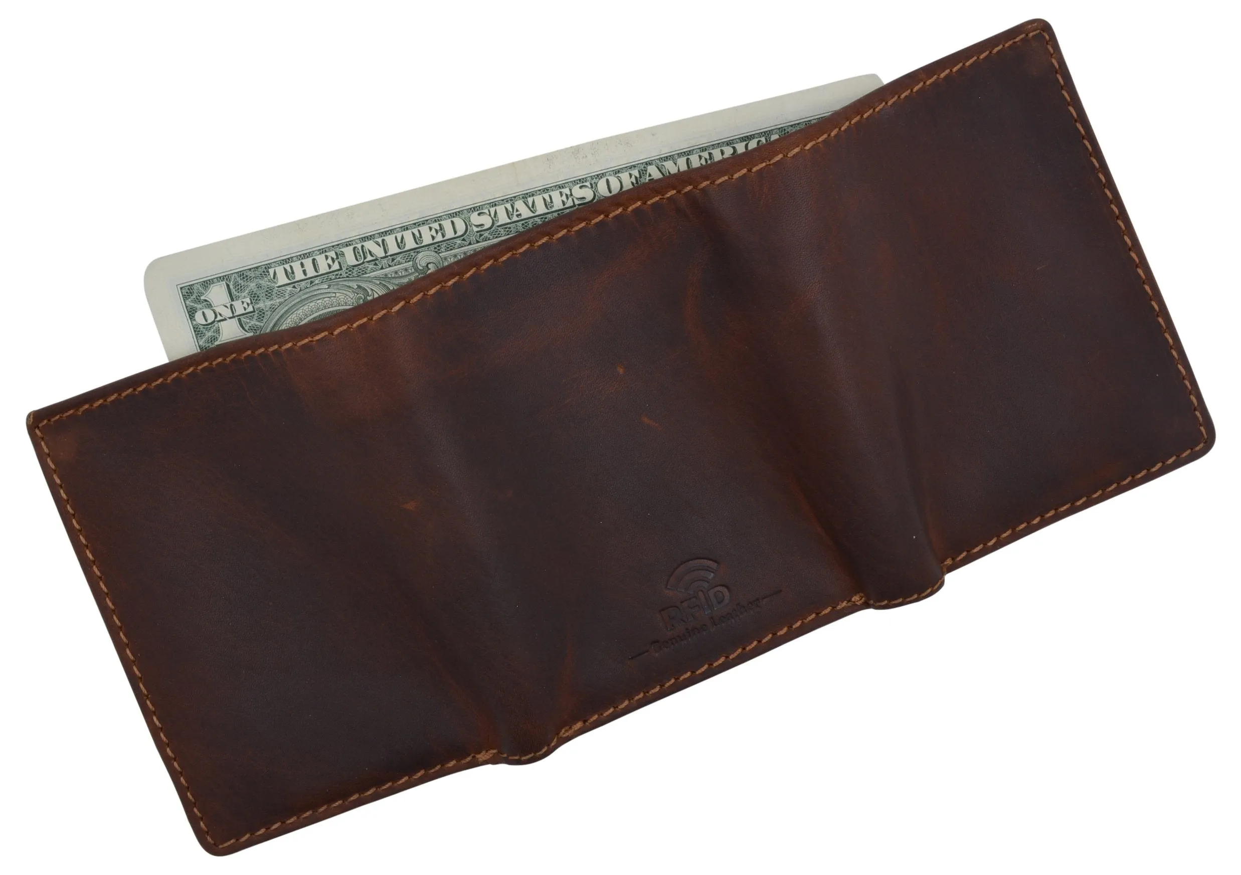 RFID Blocking Cazoro Mens Premium Vintage Leather Trifold Credit Card ID Wallet 611107RHU
