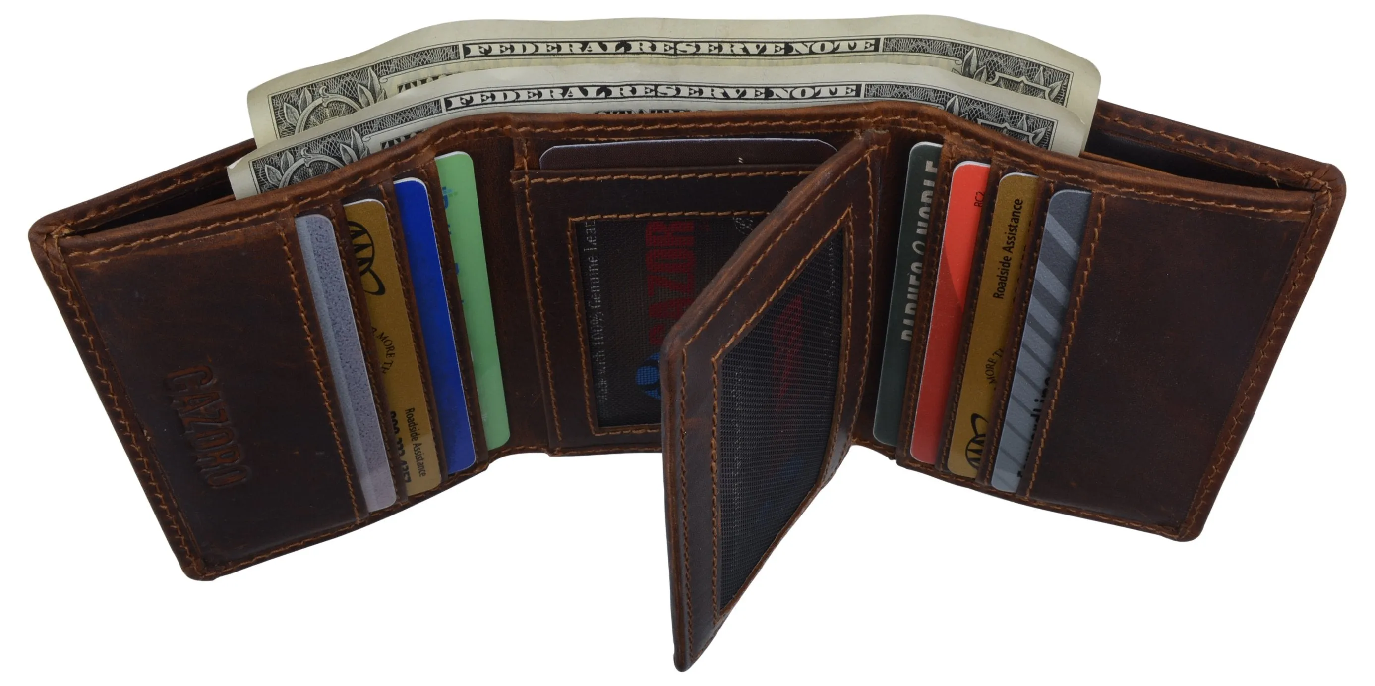 RFID Blocking Cazoro Mens Premium Vintage Leather Trifold Credit Card ID Wallet 611107RHU