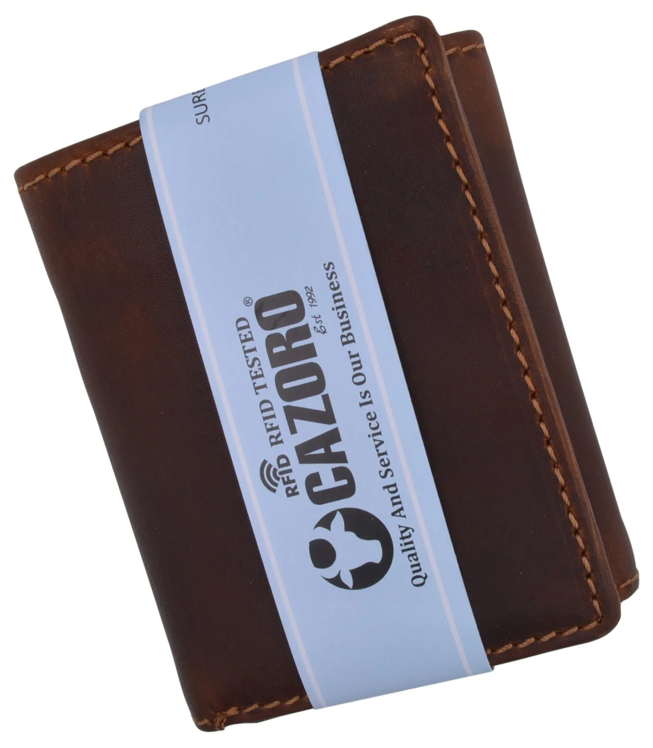 RFID Blocking Cazoro Mens Premium Vintage Leather Trifold Credit Card ID Wallet 611107RHU