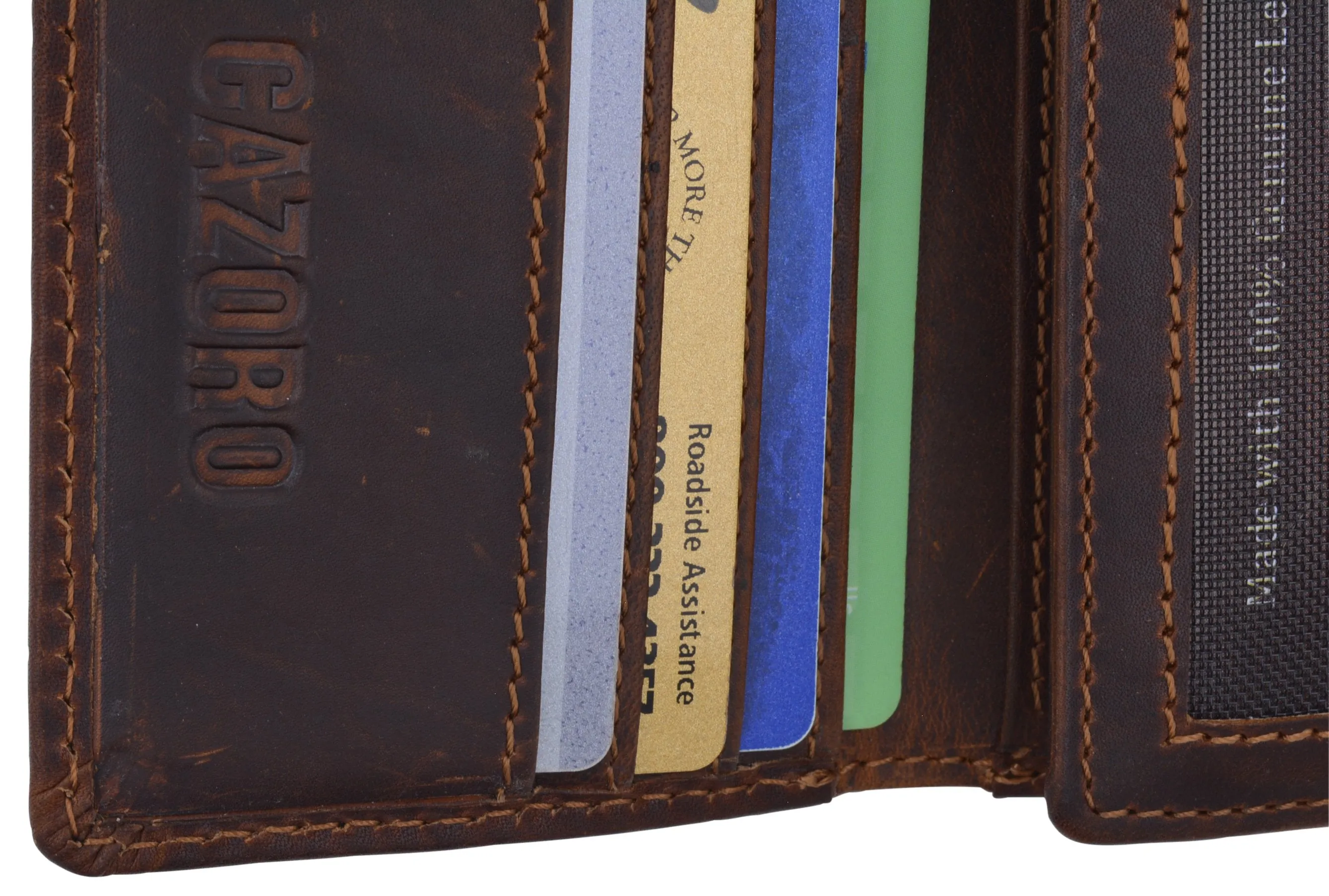 RFID Blocking Cazoro Mens Premium Vintage Leather Trifold Credit Card ID Wallet 611107RHU